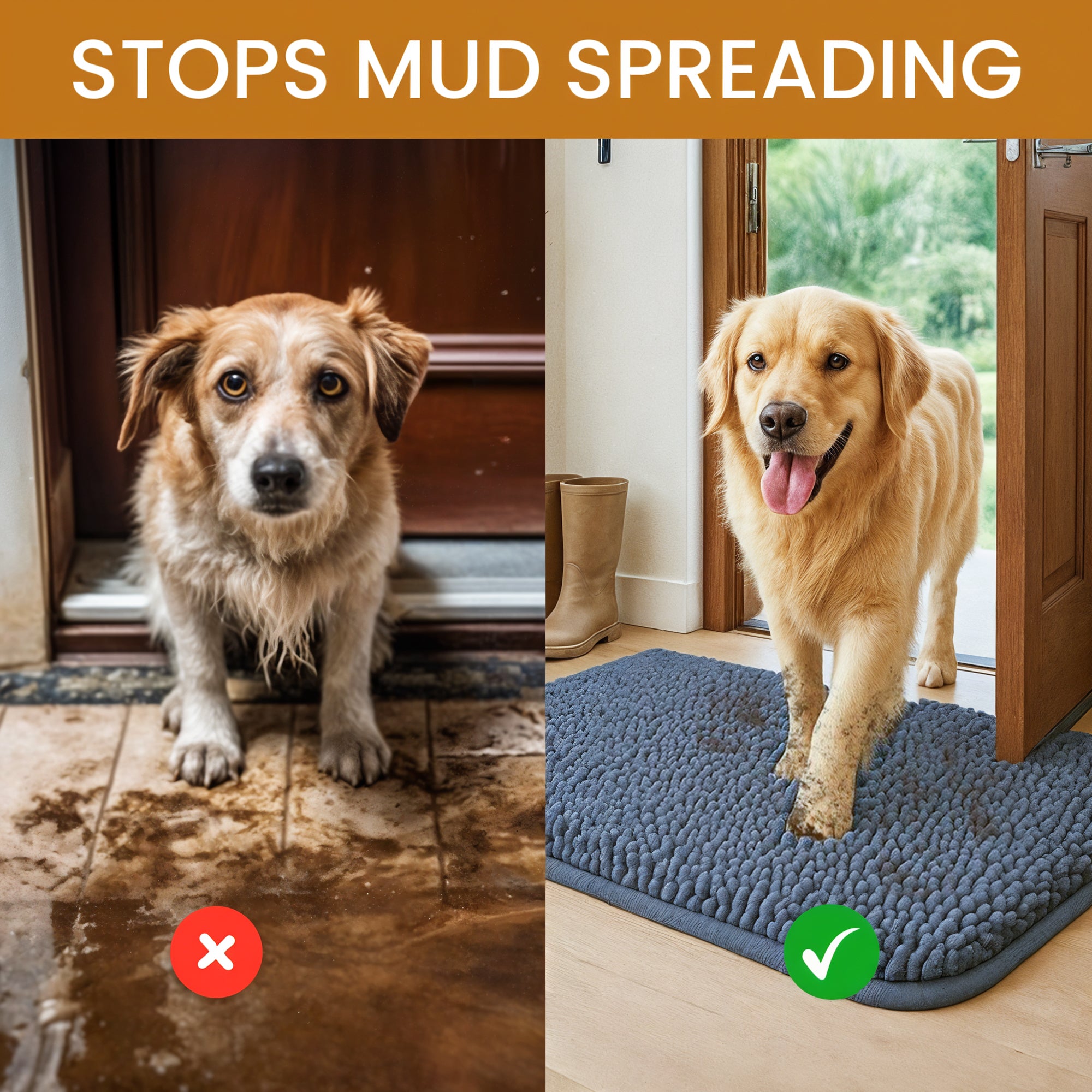 Pet Floor Mat for Mud Paws Perfect for Bathroom, Kitchen, Indoors and Out - Water Absorbent & Non-Slip