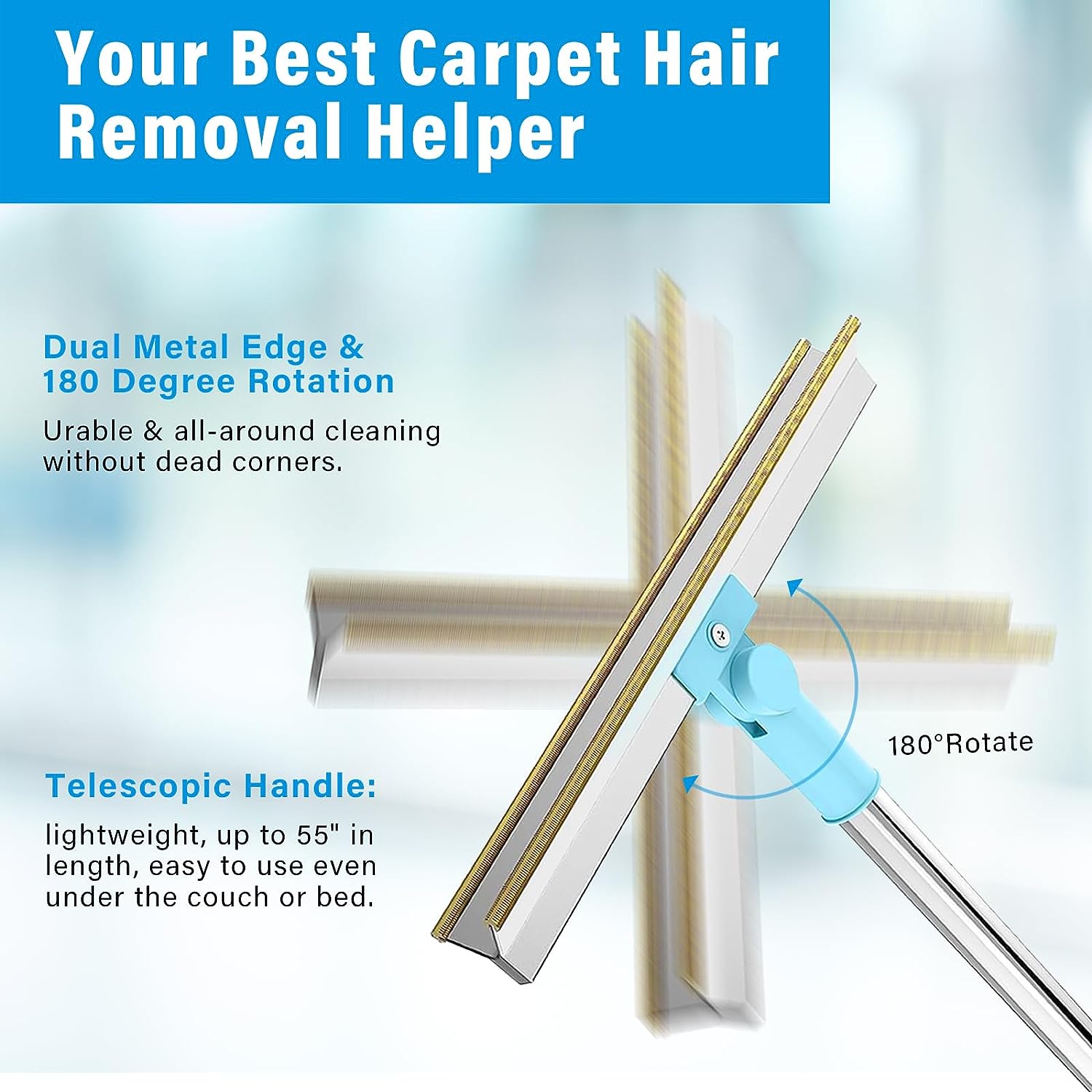Adjustable Long Handle Lint Remover -  Carpet Scraper & Pet hair Cleaner