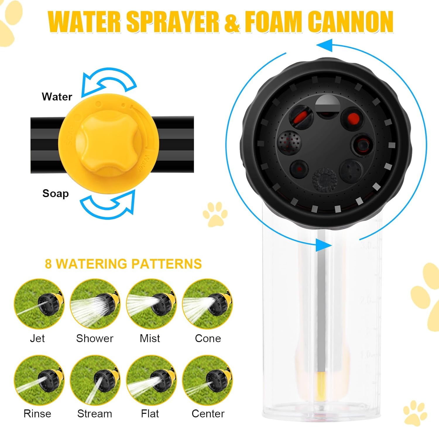 High-Pressure Pet Jet Spray Water Gun - Versatile For Garden Watering and Cleaning Tool with Foam Lance