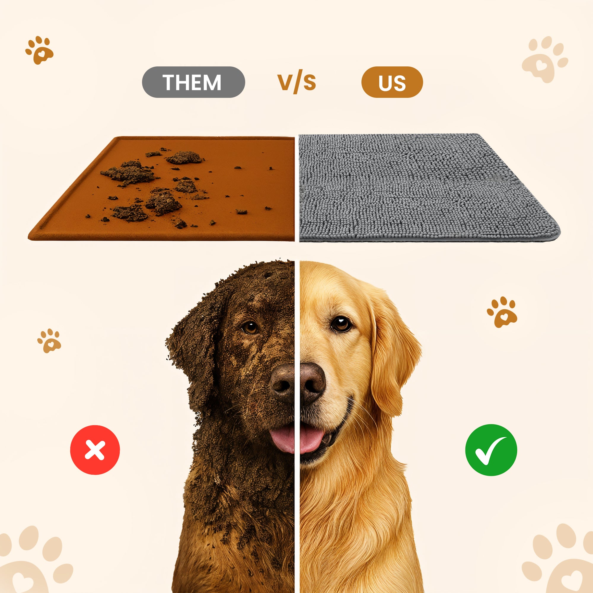 Pet Floor Mat for Mud Paws Perfect for Bathroom, Kitchen, Indoors and Out - Water Absorbent & Non-Slip
