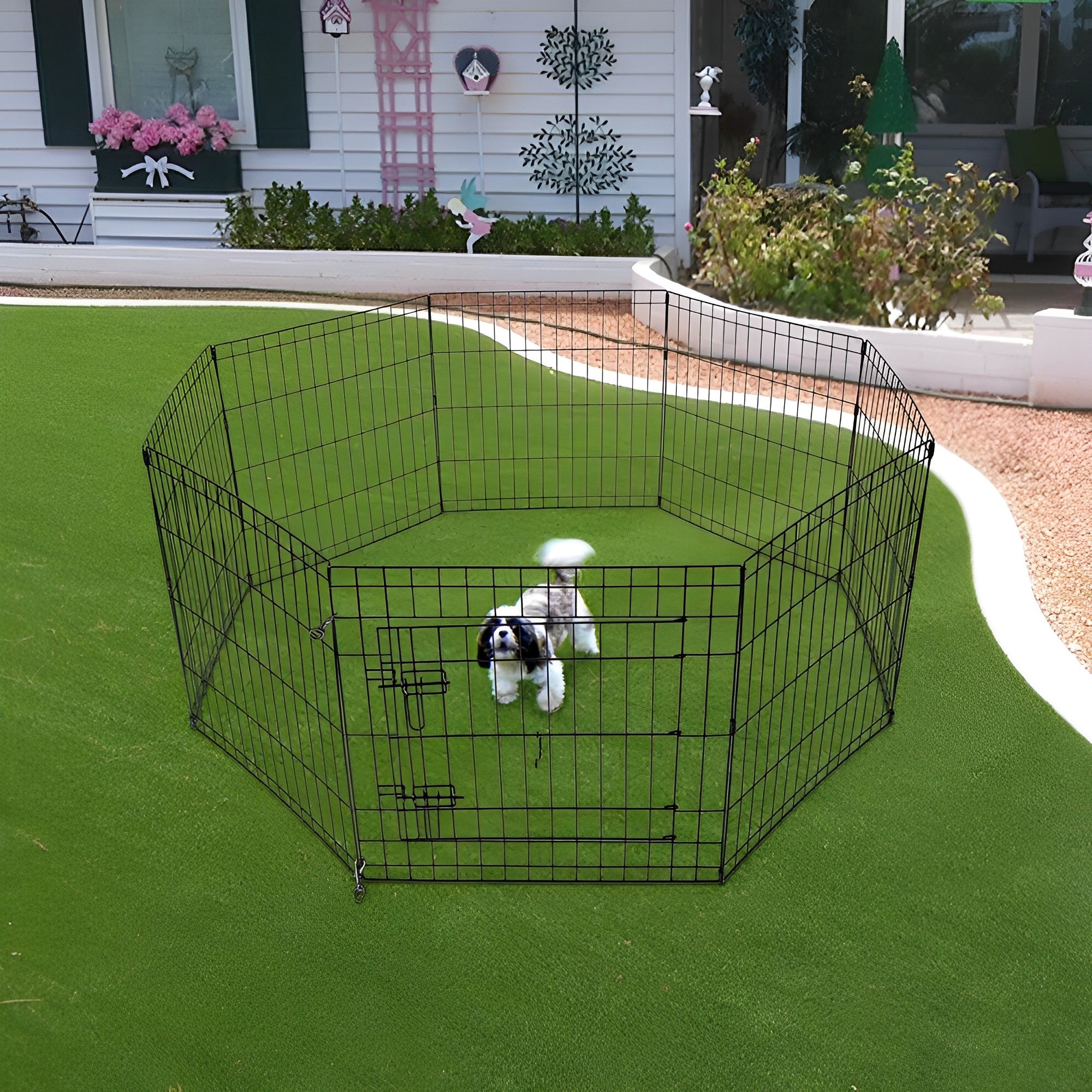 dog in foldable playpen 