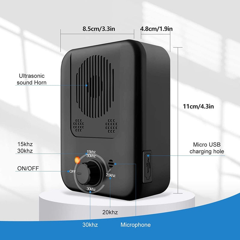 diagram displaying specifications of Bark Free Device 